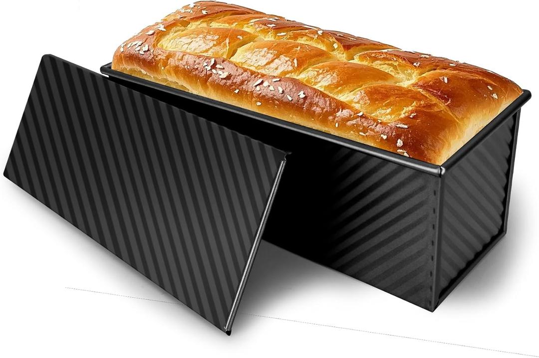 Pullman Loaf Pan with Lid 13x4, 2.2 lb Dough Capacity Bread Loaf Pan, PFTE and PFOA-Free, Healthy Baking for Homemade Sourdough & Sandwich Bread, Nonstick & Easy Clean (Black)