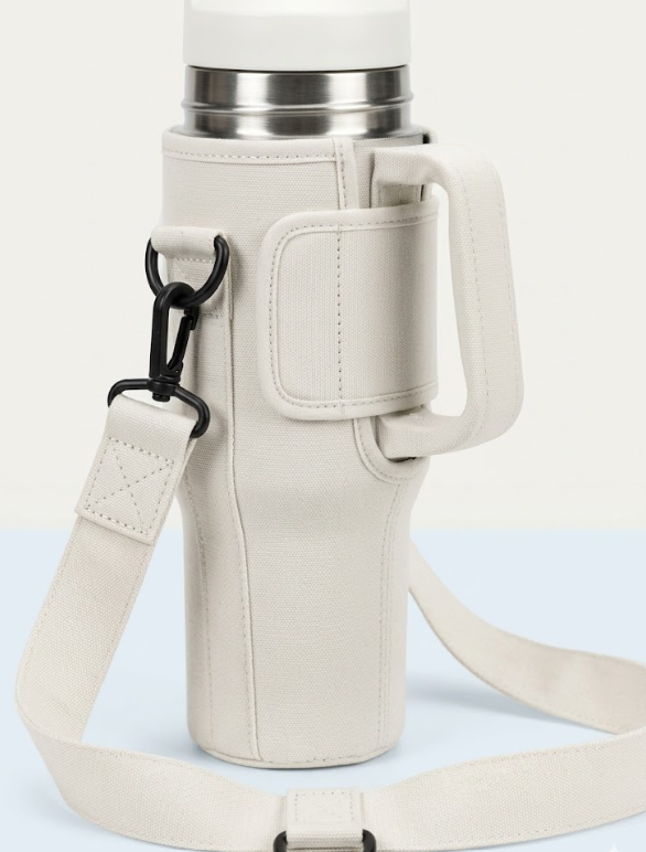 B•WELL Water Bottle Sling Bag. Adjustable Strap, Universal Fit for 30/40 oz Bottles, White