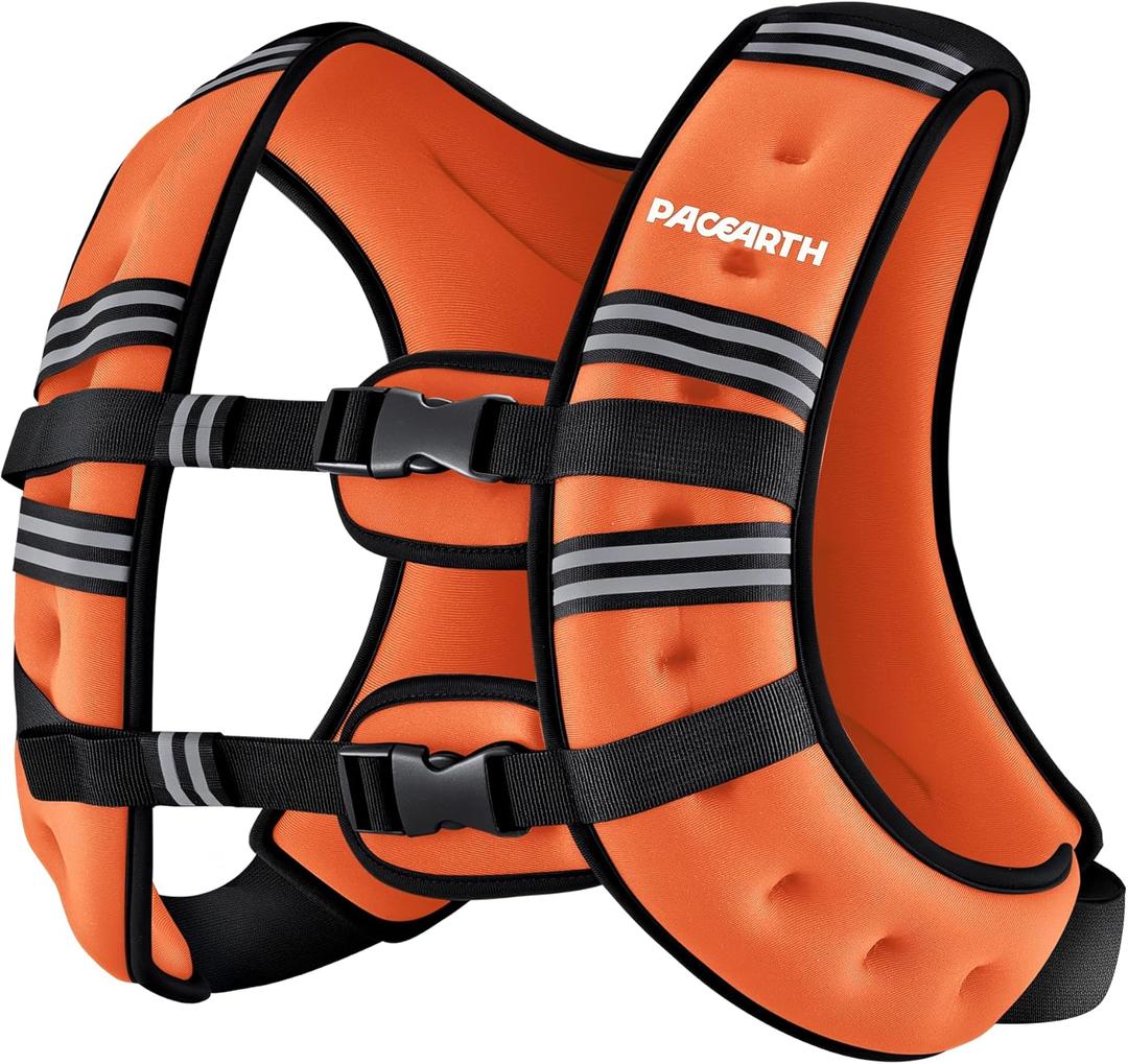 PACEARTH Weighted Vest, 12lb Weight Vest with Reflective Stripe, Body Weight Vests for Women, Men, Weight Loss Workout, Strength Training, Running, Walking, Jogging (Flame Orange)