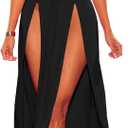 xxxiticat Women's Double Slit Maxi Tank Dress Sleeveless Deep V-Neck Low Cut High Split Cover Up Long Bodycon Wrap Dress, Size XL