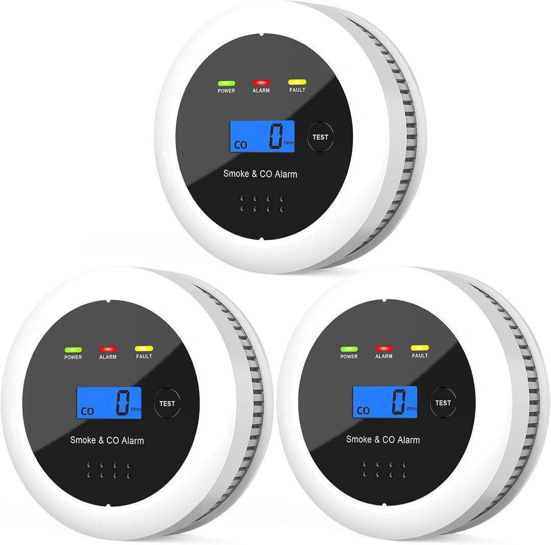2 in 1 Precision Measuring Detector with Digital Display 85dB Alarm and Replaceable Battery for Home, Kitchens, Hotel 3 Pack