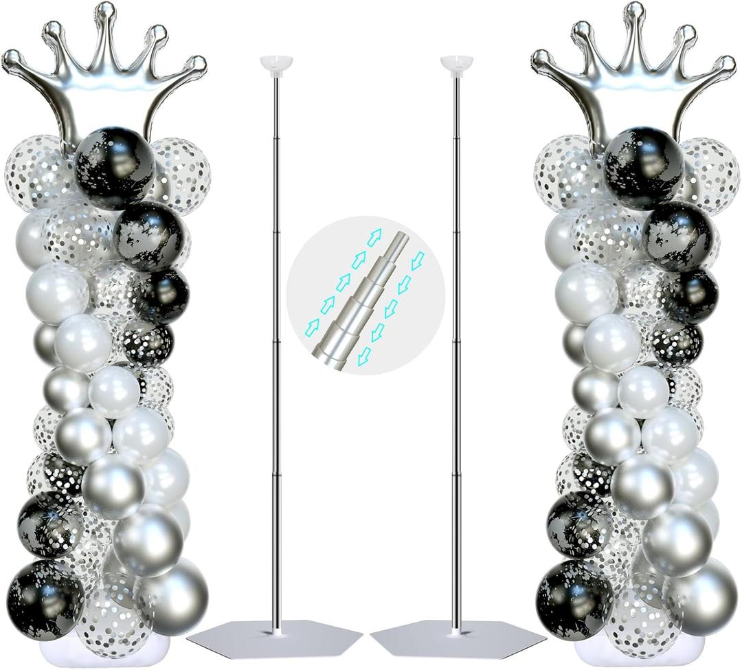 SINBEE Balloon Arch Stand, Balloon Arch Kit of 2, 7 Feet Height Adjustable Metal Balloon Column Stand for Party Decorations Wedding Birthday, Graduation Party Decoration, Baby Shower, Silver (Silver 2pcs)