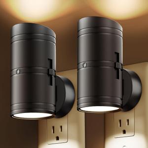 Night Light, Night Lights Plug into Wall with Dusk to Dawn Sensor, 0-100LM Adjustable Brightness, Warm White 3000K, Shine Up and Down Dimmable Night Light for Hallway Bedroom Bathroom 2 Pack