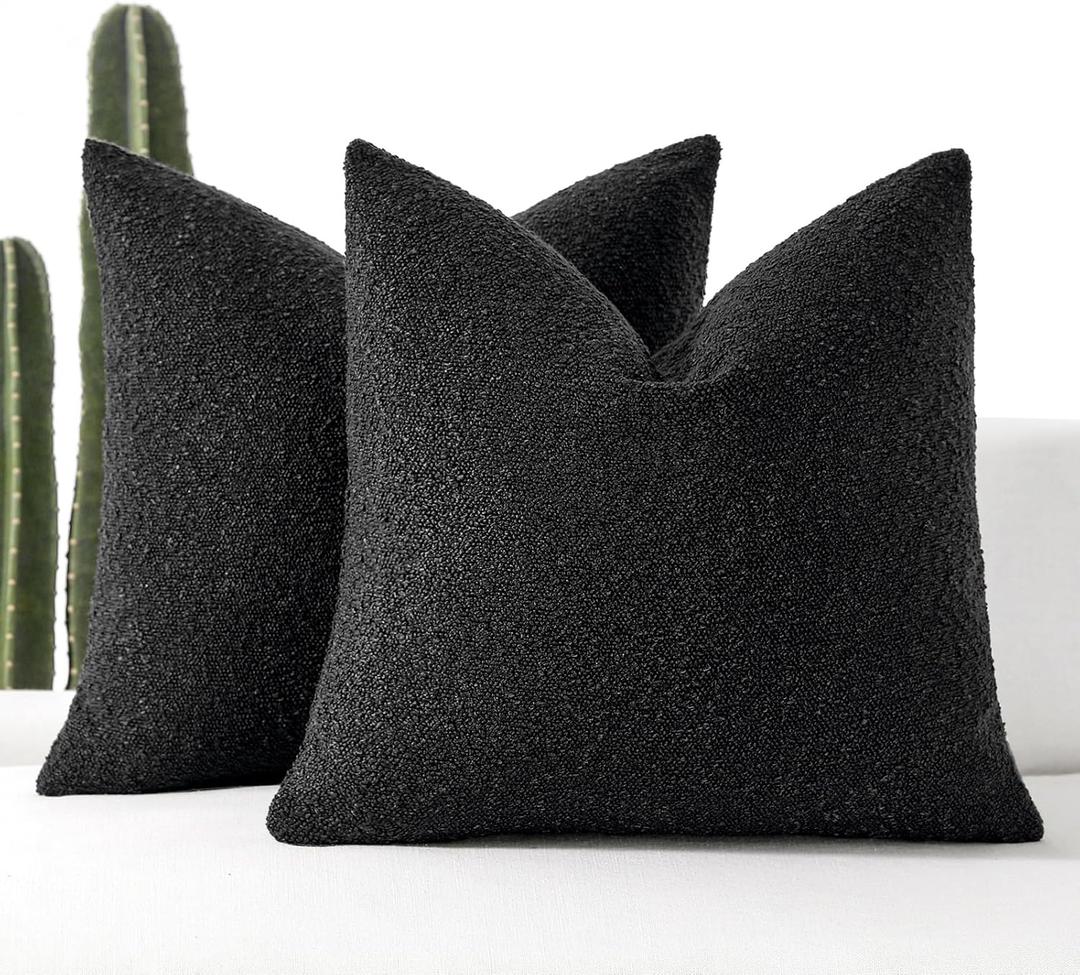 20x20 Boucle Throw Pillow Covers, Set of 2, Black