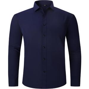 Men's Long Sleeve Button Down Shirts Soft Wrinkle Free Stertch Casual Business Formal Work Dress Shirt (Blue, M)