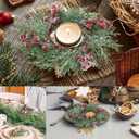 Sggvecsy 6 Pcs Christmas Candle Rings Norfolk Pine Wreath Artificial Red Berries Small Wreaths Table Centerpieces Kitchen Cabinets Pillars Mini Candle Rings for Window Front Door Decor
