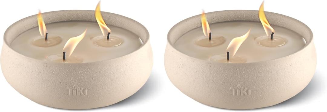 TIKI Citronella Candle 2-Pack – 7-Inch White Wax Bowl with Concrete Finish – Outdoor Decorative Candles for Patio, Deck, Garden, Backyard & Camping