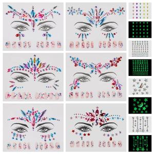 RHEIN Mermaid Face Gems Self Adhesive Face Jewels for Women, 10 Sets Crystal DIY Temporary Tattoo for Hair, Body, Nails, Eye Makeup Glow-in-the-Dark Rhinestones Festival Stickers
