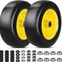 2 PCS 11x4.00-5" Lawn Mower Tires Flat Free,3/4" 5/8" 1/2" Bushing,3.4"-4"-4.5"-5" Centered Hub,Universal Fit Smooth Tread Tire for Zero Turn Lawn Mowers,with Universal Adapter Kit(Yellow Rim)