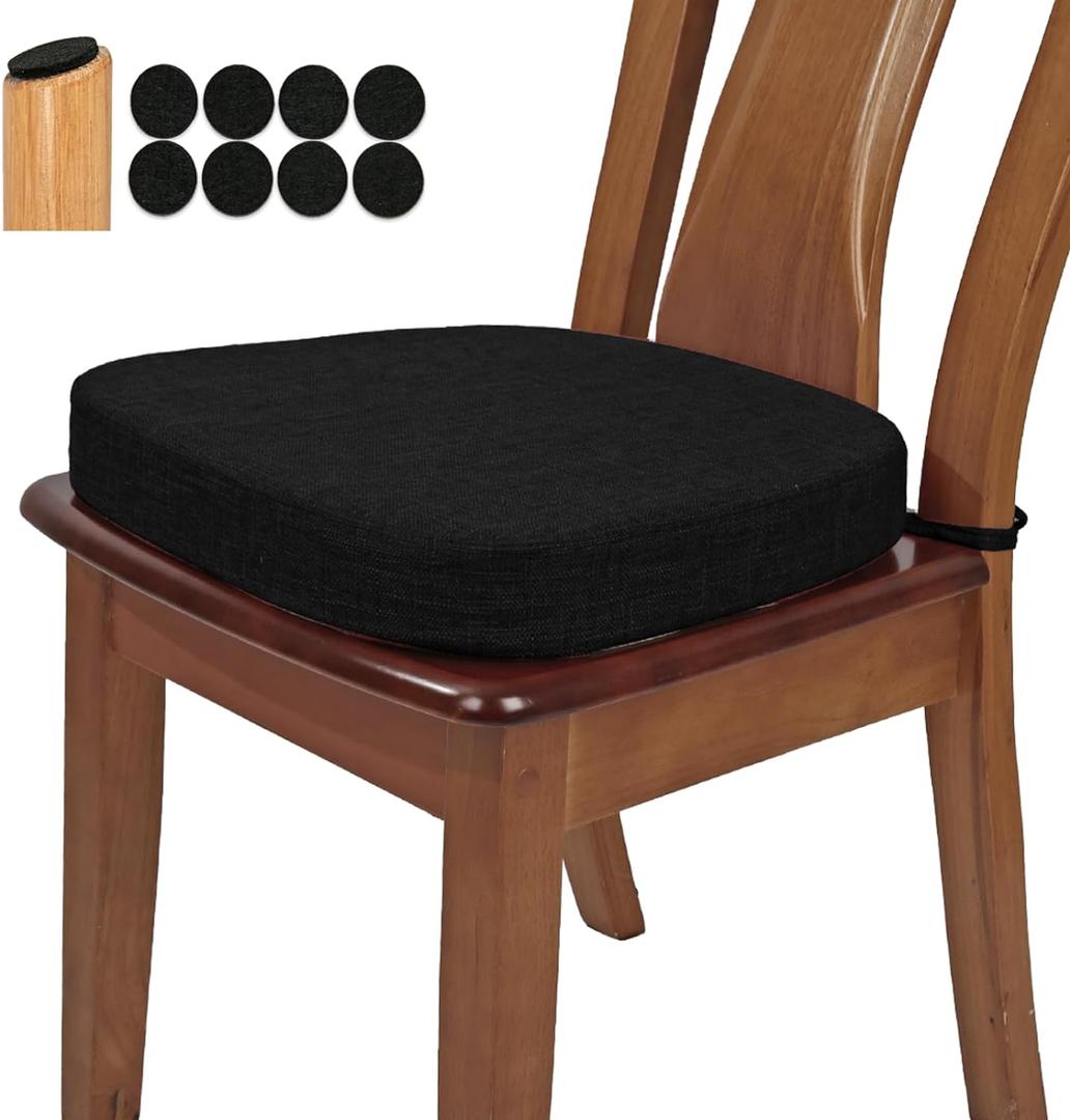 BUYUE Thickened 2.5" Original Linen Dining Chair Cushion, U-Shape High Density Foam Comfortable Chair Pad for Kitchen, Slip Resistant Indoor Seat Cushion (1 Piece, Black)