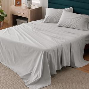 Bedsure 100% Cotton Percale Sheets King Size, King Size Sheets Set with Deep Pocket Up to 16 Inches, Breathable & Crirsp Soft, Bedsheet & Pillowcase Sets, 4 Pieces, Grey (08 - Silver Grey)