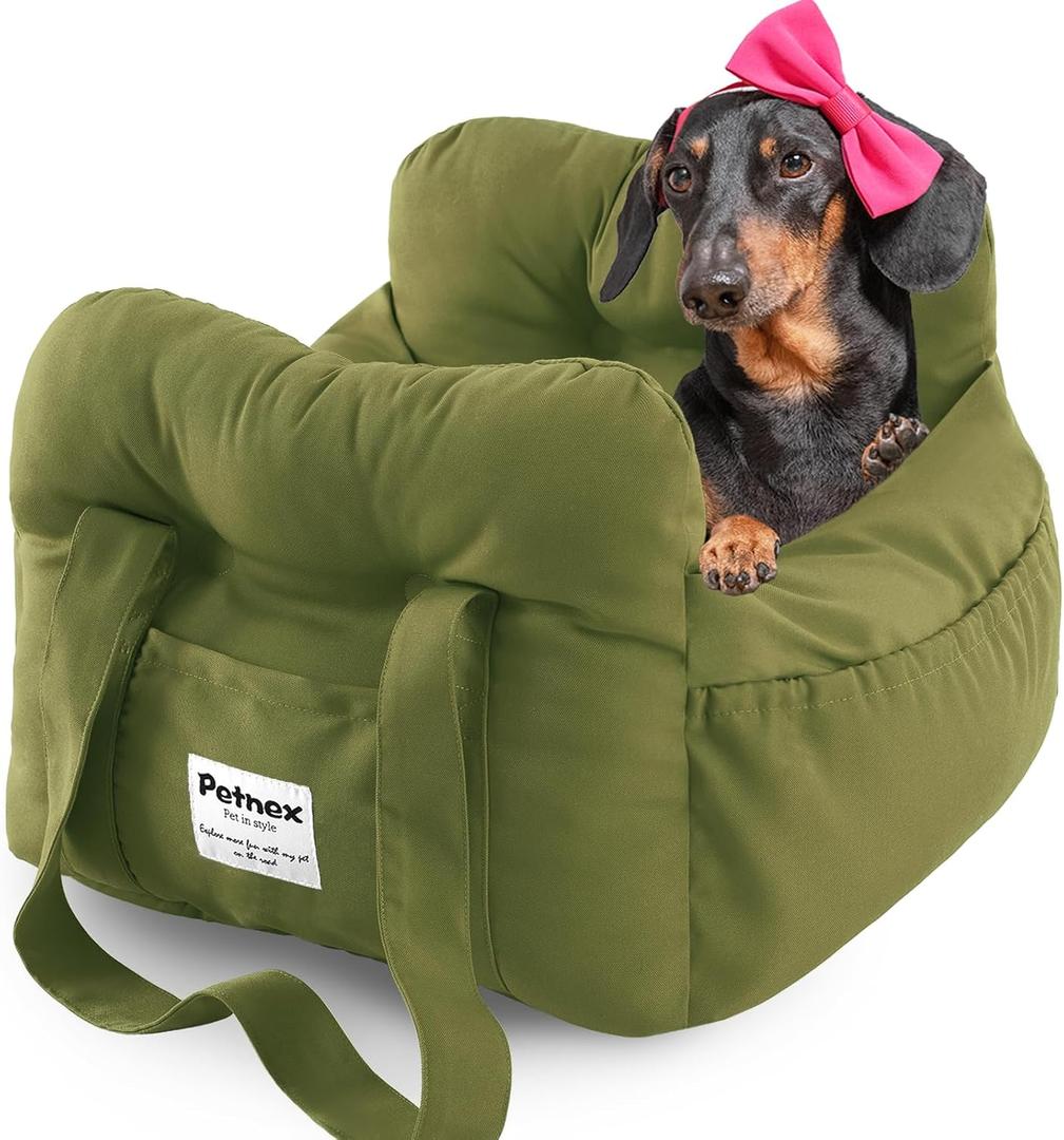 Dog Car Seat for Small Dogs, Portable Puppy Car Seat of Easy Installation, Fashionable Pet Carrier Bag with Large Pockets, Machine Washable Dog Booster Seat (Army Green)
