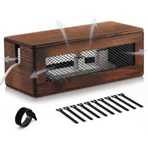 Chunful Extra Large Cable Management Box, 16'' Wood Cord Hider Organizer with Ventilation Nets & Organizer for Power Strip, TV Wires & Desk Cable Storage, Magnetic Lid Hide Floor Cables