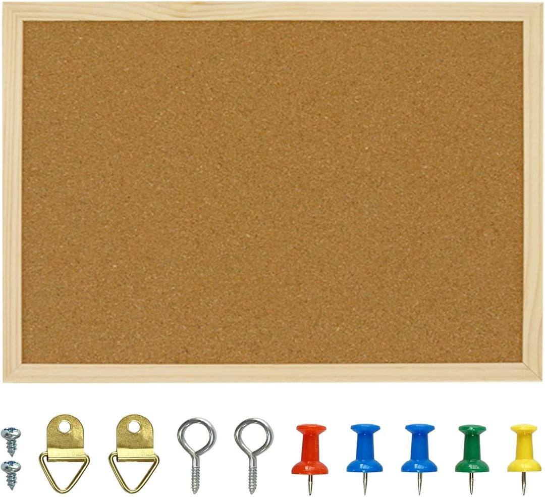 OWLKELA 17.7 X 13.3 Inch Cork Board Bulletin Board, Wall-Mounted Presentation, Message Notice Pin Board, Perfect for Office & Home Decor, School, Cubicle (Wooden Frame)
