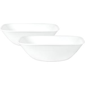 Corelle Vitrelle 2-PC Large 1-Qt Glass Serving Bowl, Crack and Chip Resistant, Square Serving Trays, White