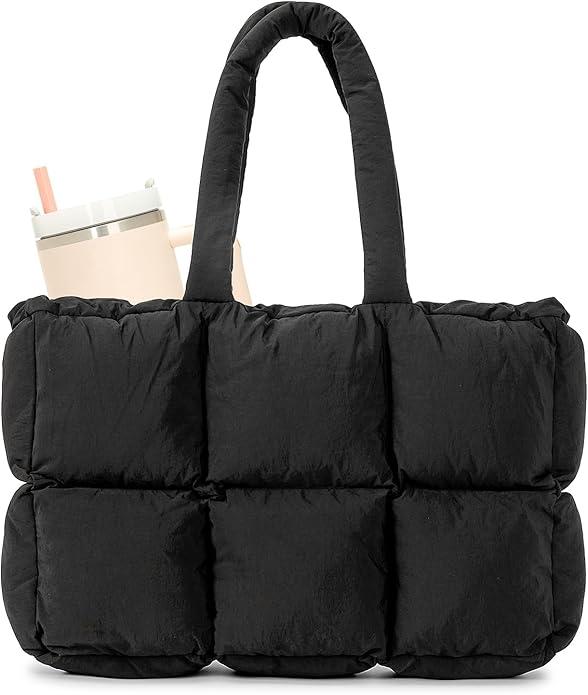 Herald Puffer Tote Bag for Women, Large Quilted Puffy Handbag Lightweight Satchel Purse with Cup Holder & Compartment