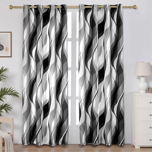 weesire Black and Grey Curtains Modern Striped Decorative 50% Light Blocking Darkening Grommet Grey Curtain for Living Room Villa, Bedroom Gray and White 2 Panels Set, 52x63 Inches
