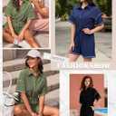 Dokotoo Womens 2025 Summer Casual Button Up Short Sleeve Drawstring Waist Shorts Jumpsuits Striped Rompers with Pockets (Brown, L)