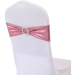 Tvoip 10PCS Chair Cover Stretch Band with Buckle Slider Sashes Bow Wedding Banquet Chair Decoration (Metallic Pink)