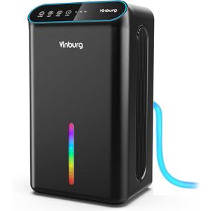 Dehumidifier for Home (85 OZ Water Tank, 800 sq.ft) Quiet Small Dehumidifier for Basement Bedroom Bathroom with Drain Hose, 3 Gear Timer, Sleep Mode, Auto Shut Off, 7 Color Ambient Light, Black