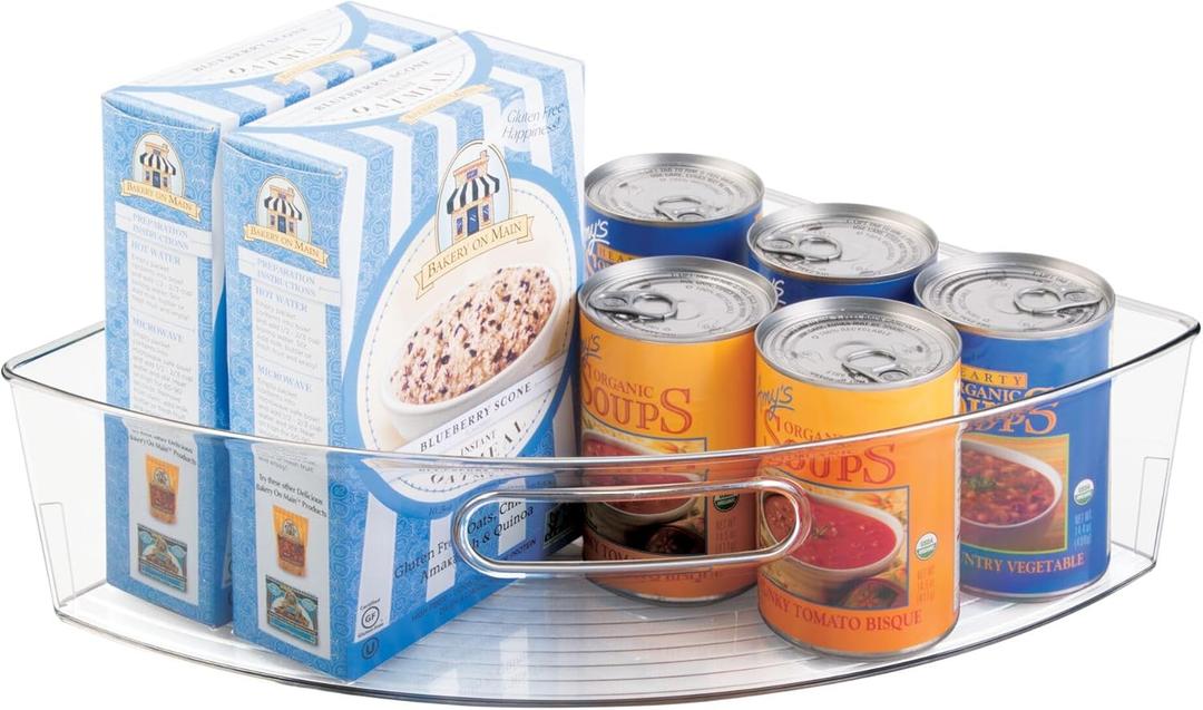 iDesign Lazy Susan 1/4 Wedge Organizer Bin with Handle for Corner Cabinet - Clear - Made in USA