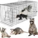 KOCASO Live Animal Trap Cage, Folding Large Humane Heavy Duty Catch Release Live Rodent Trap Collapsible Galvanized Wire for Raccoons Beavers Groundhogs Foxes Armadillos
