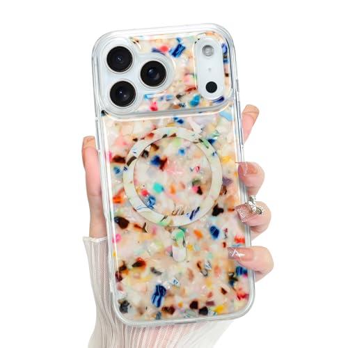 Bonoma for iPhone 17 Pro Max Case 2025, Sparkly Luxury Marble Back, Magnetic Support for MagSafe Shockproof Cover, Crystal and Corner High-Duty Protection for Girls Women