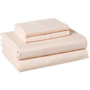 Amazon Basics 100% Organic Cotton Kids' Sheet Set with Pillowcase, Full Size, Pale Pink
