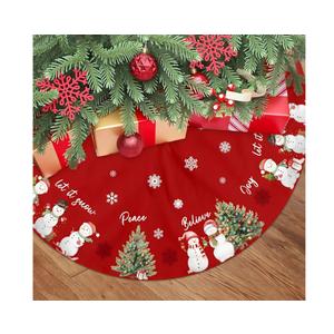 Red Christmas Tree Skirt 36 Inch White Snowman Pattern Tree Skirts Snowflake Xmas Tree Base Cover Mat for Party Occasion Decor Supplies Xmas New Year Home Decorations