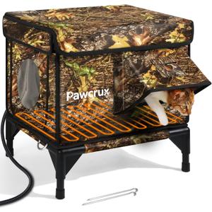 Weatherproof Heated Cat House for Outdoor in Winter, Heated Cat Bed Kitty Shelter with Cat Heating Pad, Insulated & Safe Escape Door, Warm House for Outside Stray Cat (Leaf Color, 12"x16"x16")