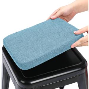 BUYUE Friendly Woven Fabric Magnetic Bar Stool Cushion 2 Piece, Enhanced Anti-Slip Breathable Small Chair Seat Pad for Caf Bistro Stackable Metal Stool (Square, Light Blue)