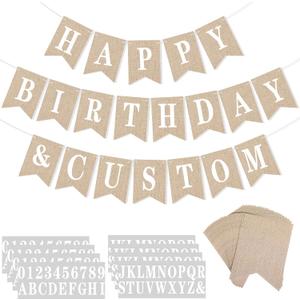 Mooliwe 171 Pcs DIY Custom Banner Kit Make Your Own Customizable Sign for Birthday Wedding Party Decoration Include 20 Paper Pennant 148 Letters and Numbers Rope Threading Device(Flaxen)