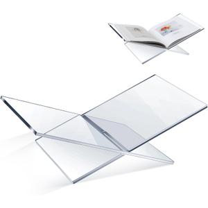 Large Acrylic Book Stands 15.8" x 9.5" x 5.4" Thicken Book Holder for Display Reading Open Coffee Table Stand for Cookbooks, Bible, Quran, Art, Magazines (Clear)