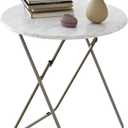 Tv Trays Folding Tray Table Dinner Tray Table Round, Snack Eating Trays Table for Living Room with No Assembly Required&Sturdy, 17.5 x 17.5 x 26 in(White Marble) 