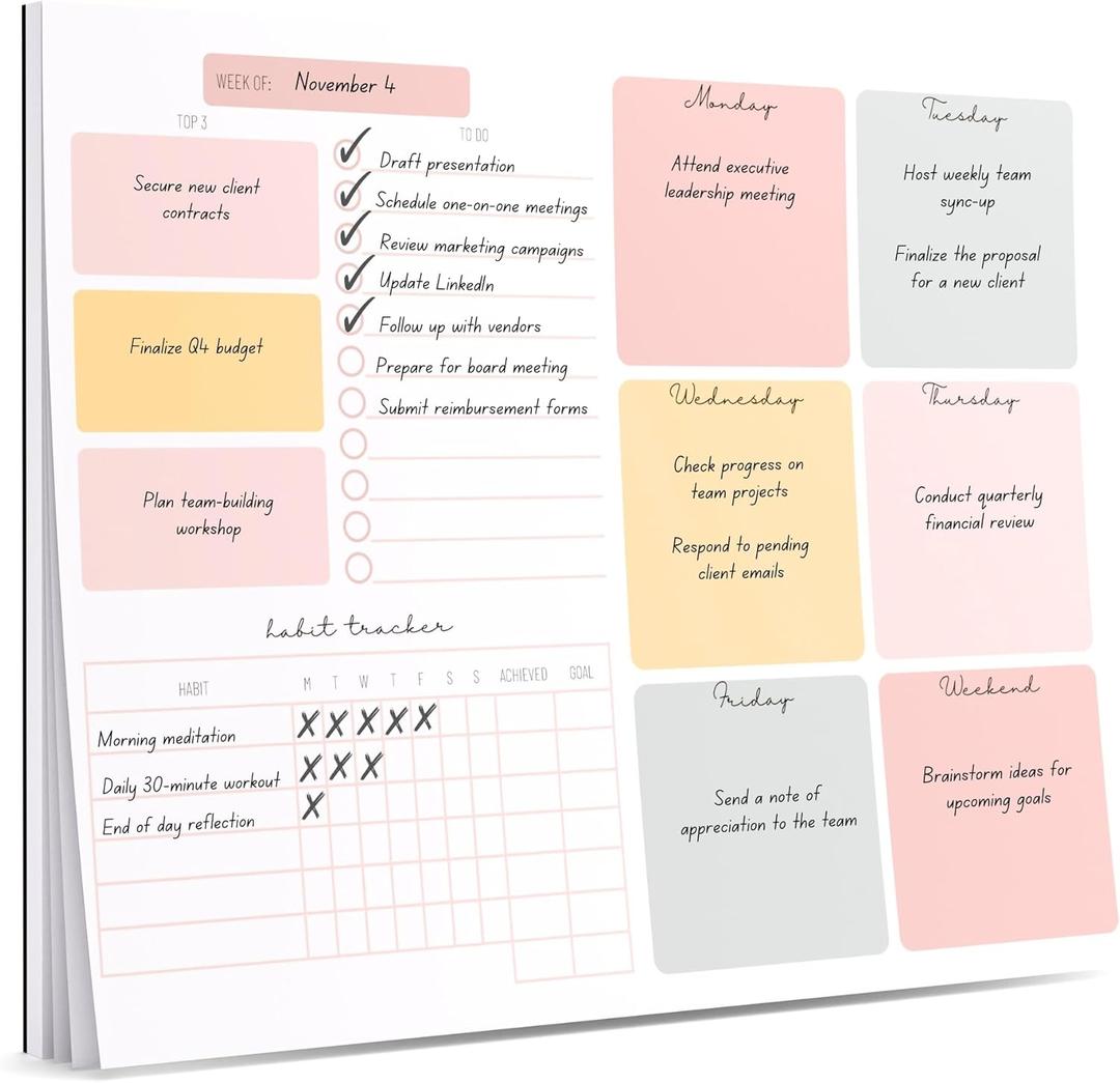 Weekly Planner Notepad Tear Off 52 Undated Weekly Sheets Daily To Do List Notepad, Habit Tracker, Academic Planner Notebook, Daily Work Planner- Full Year Productivity Planner Weekly To Do List Pad