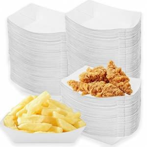 200 Pack 3 Lb Paper Food Boats, Disposable White Food Trays, Kraft Paper Boats for Serving Food, Paper Nacho Trays for Hot Dog, Fries, Popcorn Sauce, BBQ, Picnic, Party, Wedding, Christmas