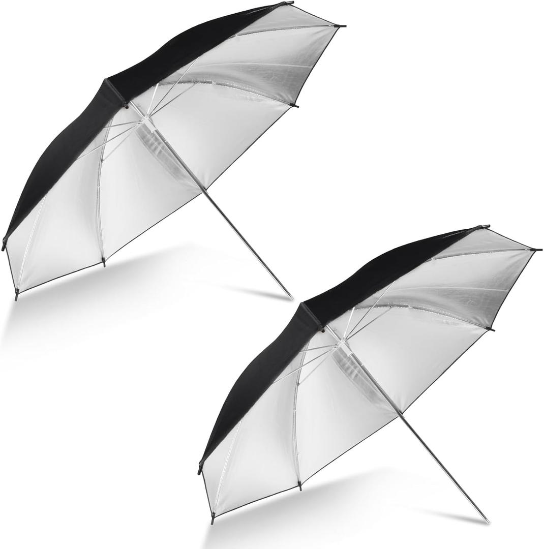 [2 Pack] 43" Black/Silver Reflective Umbrella Kit for Contrast, Concentrative Light, Studio/Outdoor Photo and Video Lighting Accessories