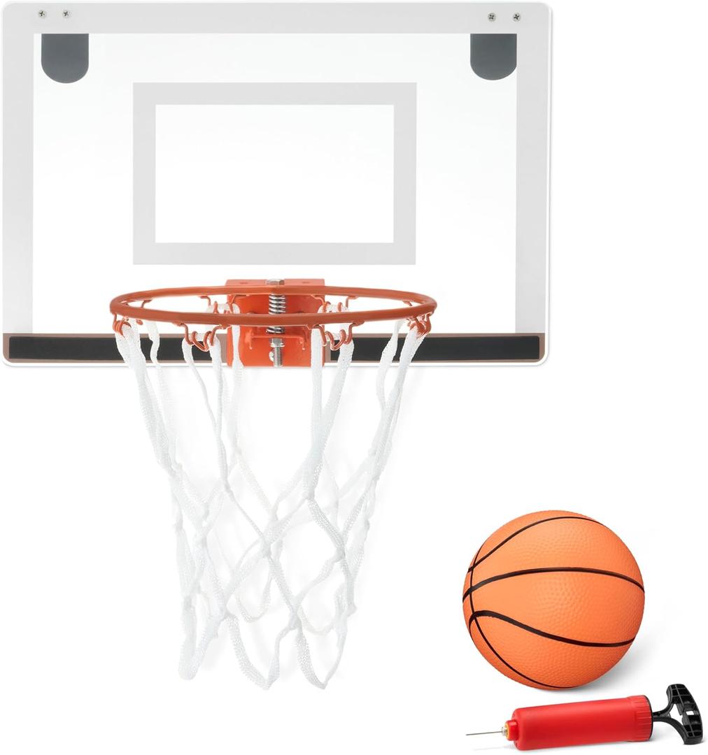 Amazon Basics Mini Indoor Basketball Hoop, Over The Door Backboard and Rim, 18" x 12"