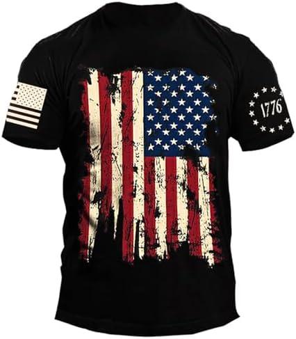 Mrocioa USA Flag 4th July American Red White Blue Star Stripes Patriotic T-Shirt Size Medium, Black 