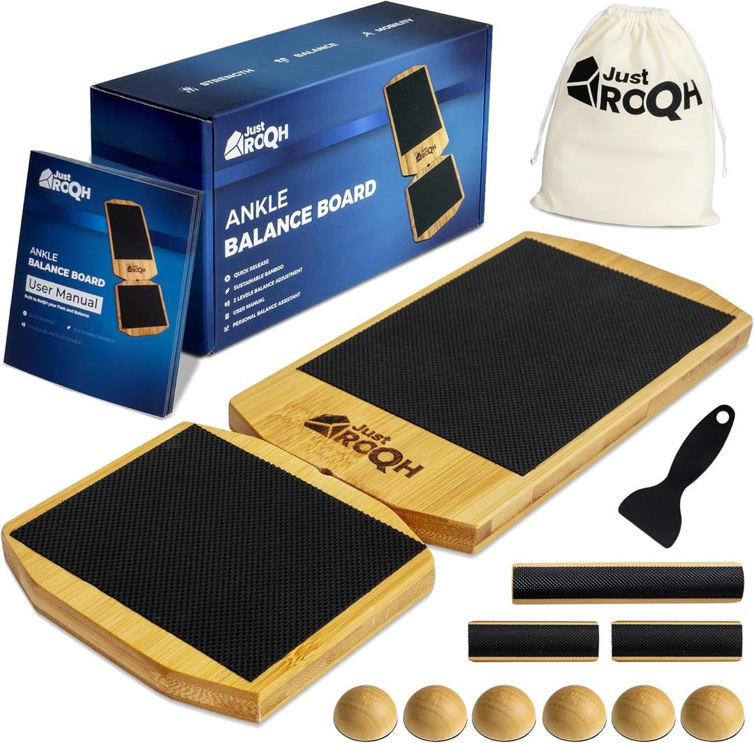 Ankle Balance Board & Ankle Strengthener for Rehab & Physical Therapy Single Leg Bamboo Axis Board with Quick - Release System, 2 Training Levels & Scraper Tool