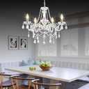 DIMMABLE Full Glass Plug in Chandelier 5 Light Crystal, Hanging Pendant Ceiling Light Fixture with Long Cord, Modern Vintage K9 Crystals Beads for Bedroom Dining Living Room Kitchen Island