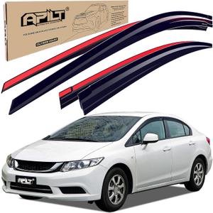 Outside-Mount Rain Guards Window Visors for 9th Gen Honda Civic Sedan 4-Door 2012-2015 Full-Size Wind Vent Deflectors Car Accessories Dark Smoke 4-Piece Set with Thicker and Waterproof Steps