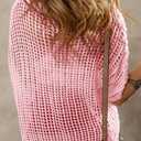 Ecosunny Womens Summer Crochet Tops Scoop Neck Short Sleeve Pullover Sweater Hollow Out Knit Tops Shirts Beach Cover Ups (Pink, L)
