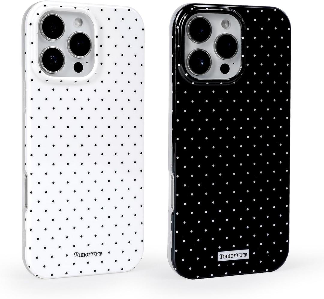 2 Pack for iPhone 14 Plus Case with Cute Fashion Polka Dot Phone Case Soft TPU Slim Shockproof Phone Cover for Women Girls (White+Black)