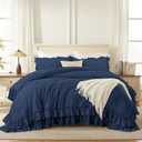 Andency Navy Blue Queen Comforter Set (90x90Inch), 3 Pieces Lightweight Fluffy Ruffle Bedding Comforter Sets for Queen Bed, Farmhouse Shabby Chic Soft Polyester All Season Bed Set