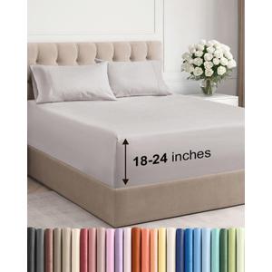 Extra Deep King Sheet Set - 4 Piece Breathable & Cooling Bed Sheets - Easily Fits 18 to 24 inch Mattress - Ultra Soft, Wrinkle & Fade Free with Extra Deep Pockets - Hotel Luxury Bedding - Light Grey