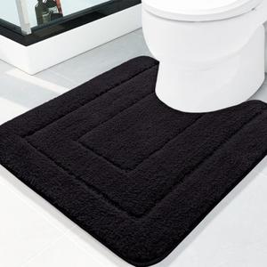 Buganda Bathroom Rugs, 24" x 20", Soft and Absorbent Microfiber Bath Rugs, Non-Slip Shaggy Shower Carpet, Machine Wash Dry Bath Mats for Bathroom Floor, Tub and Shower, Black