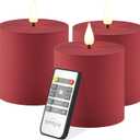 smtyle Christmas Red Flameless Pillar Candles 3x3 Vintage Color with Battery Operated Fake Flickering Candles Smart Remote - Perfect for Rustic Farmhouse Table Decorations & Indoor Room