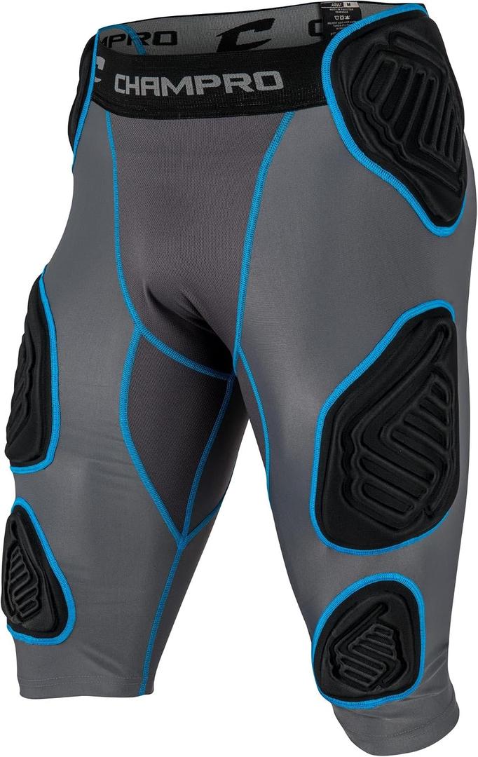 CHAMPRO Bull Rush 7-Pad Girdle, Charcoal , Black Inset, Youth Large