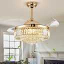 42'' Fandelier Ceiling Fans with Light, Chandelier Ceiling Fan, Retractable Crystal Ceiling Fan for Bedroom, Living Room, 3 Color Change, LED Dimmable, 6 Speeds, Reversible DC Motor-Gold